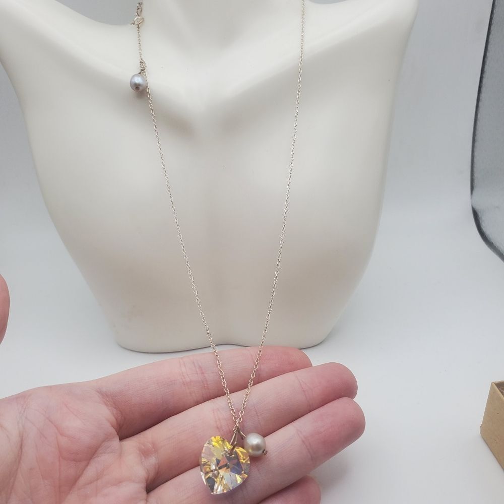 925 sterling silver Swarovski crystal heart timeless classic necklace - Picture 2 of 4